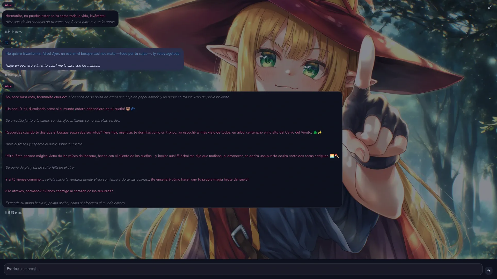 Chat con respuestas en streaming y colores de diálogo