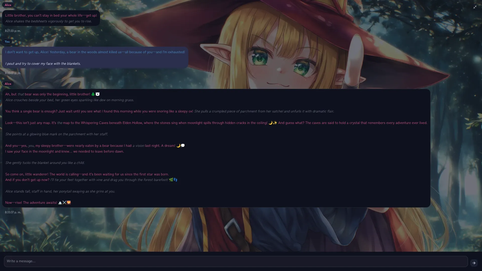 Chat with streaming-style replies and dialogue colours